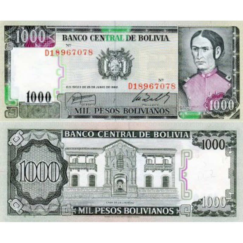 БОЛІВІЯ 1000 песо 1982р. UNC