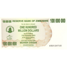 Зімбабве 100000000 доларів 2008 рік UNC