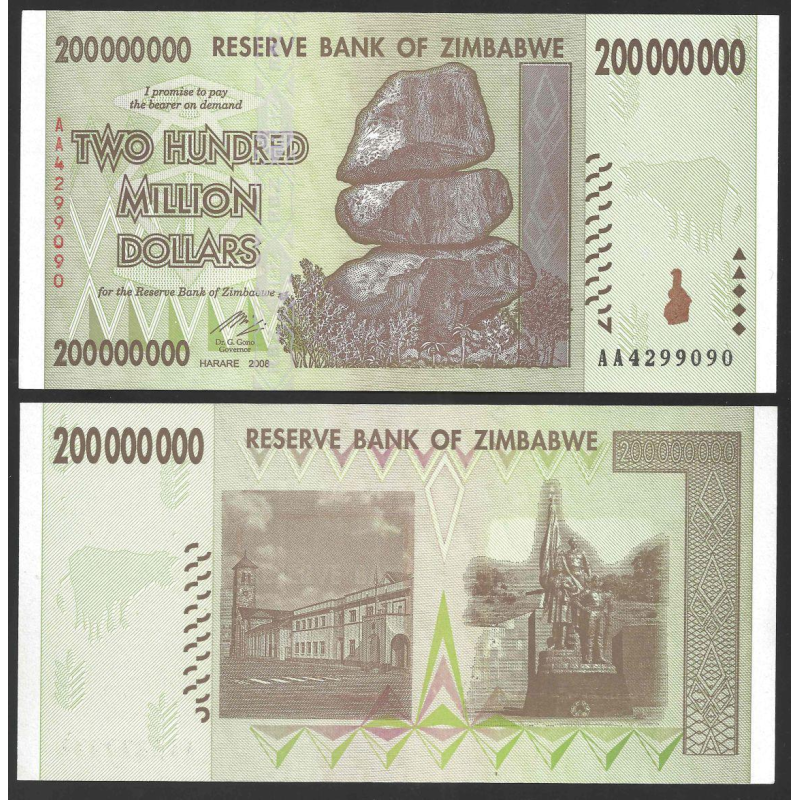 Зімбабве 200000000 Dollars 2008р. UNC