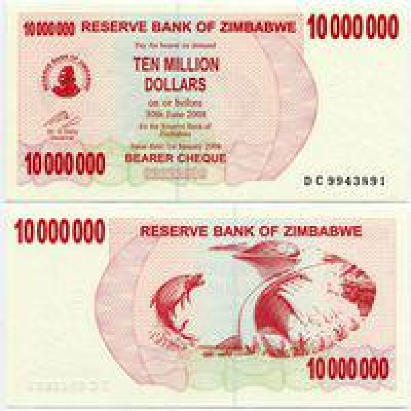 Зімбабве 10000000 Dollars 2008р. UNC Зімбабве 10000000 Dollars 2008р. UNC