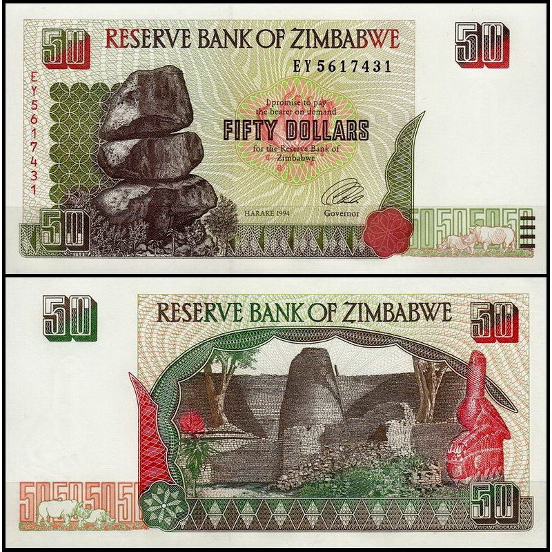 Zimbabwe Зімбабве - 50 Dollars 1994 Pick 8a UNC Zimbabwe Зімбабве - 50 Dollars 1994 Pick 8a UNC