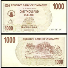 Зімбабве/Zimbabwe 1000 Dollars 2006 Pick 44 UNC