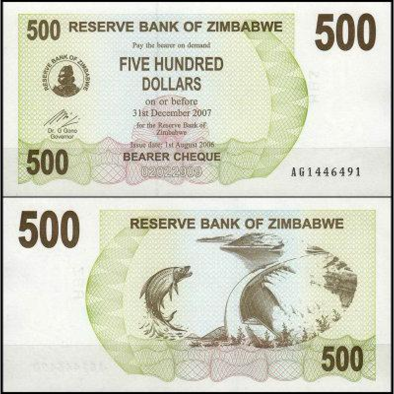 Зімбабве/Zimbabwe 500 Dollars 2006 Pick 43 UNC Зімбабве/Zimbabwe 500 Dollars 2006 Pick 43 UNC