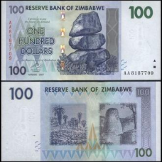Зімбабве/Zimbabwe 100 Dollars 2007 UNC