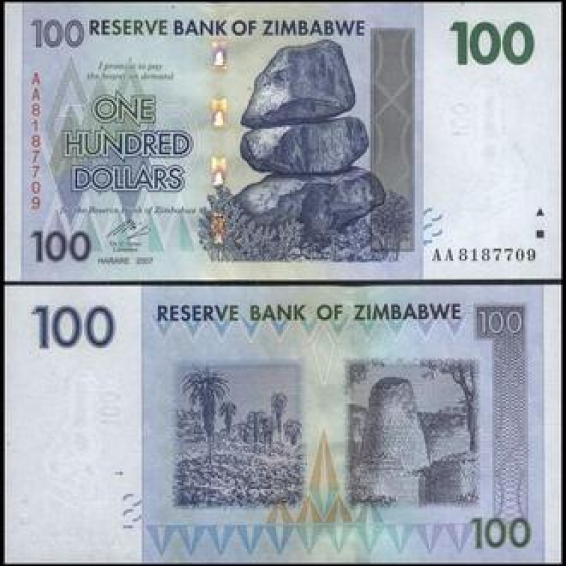 Зімбабве/Zimbabwe 100 Dollars 2007 UNC Зімбабве/Zimbabwe 100 Dollars 2007 UNC