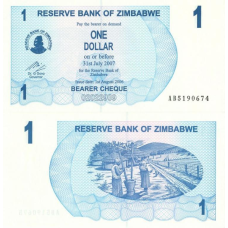 Zimbabwe Зімбабве - 1 Dollar 01.08. 2006 UNC cheque Pick 37