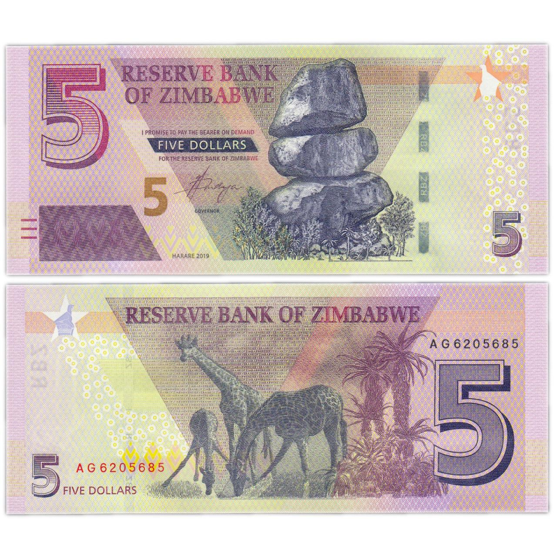 Зімбабве, 5 доларів 2019 року UNC Зімбабве, 5 доларів 2019 року UNC