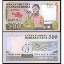 МАДАГАСКАР 67 MADAGASCAR 500 FRANCS ND(1983-87) Unc