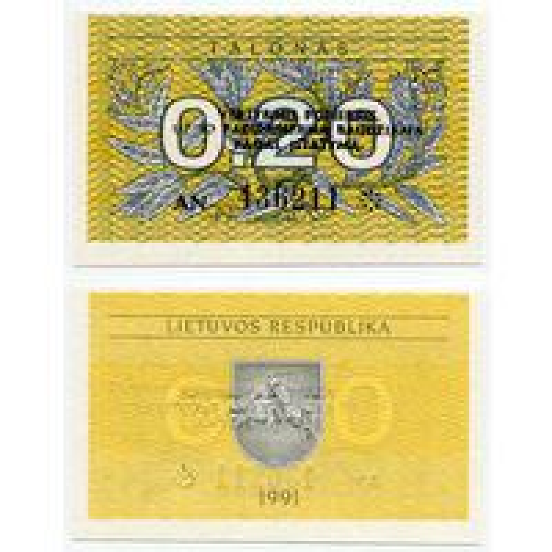 Литва 0,2 Talonas 1991р. UNC. Литва 0,2 Talonas 1991р. UNC.