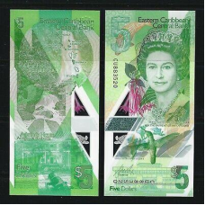 E Caribbean St Карибські Про Кариби - 5 Dollars 2021 Polymer UNC