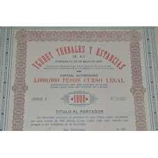 Акція. Ygurey Yerbales y Estancias S. A. 1926 рік №836 (34) 38*30