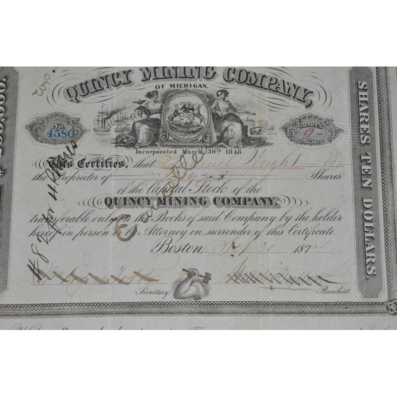 Акція. QUINCY MINING COMPANY . 1874 рік (41) 22*20 Акція. QUINCY MINING COMPANY . 1874 рік (41) 22*20