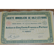 Акція. SOCIETE IMMOBILIERE DE VALS-LES-BAINS . 1926 рік №05767 (53)