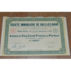Акція. SOCIETE IMMOBILIERE DE VALS-LES-BAINS . 1926 рік №05737 (54)
