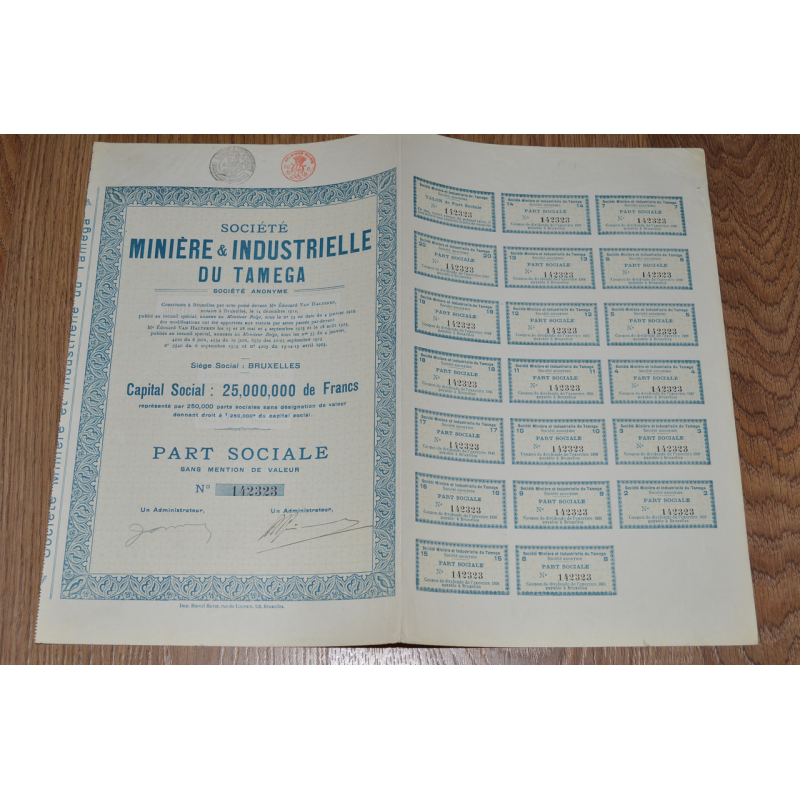 Акція. MINIERE & INDUSTRIELLE du tamega. 1925 рік (86) Акція. MINIERE & INDUSTRIELLE du tamega. 1925 рік (86)