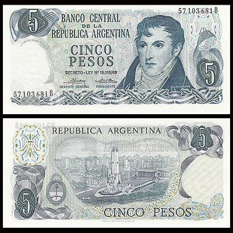 Аргентина/Argentina 5 Peso 1960-62 Pick 275c aUNC Аргентина/Argentina 5 Peso 1960-62 Pick 275c aUNC