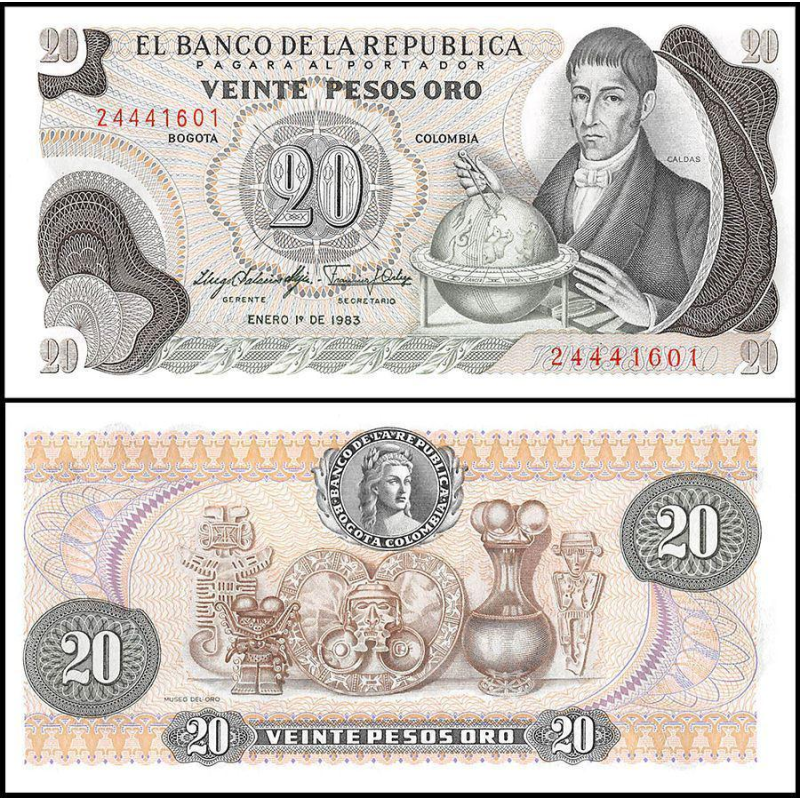 Колумбія / Colombia 20 pesos 1983 Pick 409d UNC Колумбія / Colombia 20 pesos 1983 Pick 409d UNC