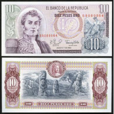 Колумбія / Colombia 10 pesos oro 1980 Pick 407 UNC