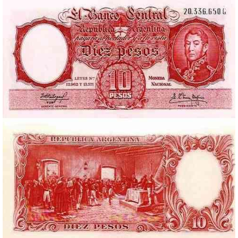 Аргентина / Argentina 10 Pesos 1962 Pick 270c UNC Аргентина / Argentina 10 Pesos 1962 Pick 270c UNC