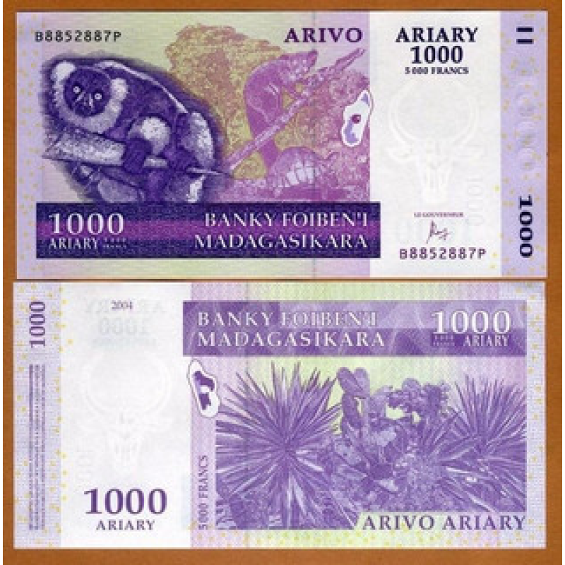 Мадагаскар / Madagascar 1000 Ariary 2004 Pick 89b UNC Мадагаскар / Madagascar 1000 Ariary 2004 Pick 89b UNC