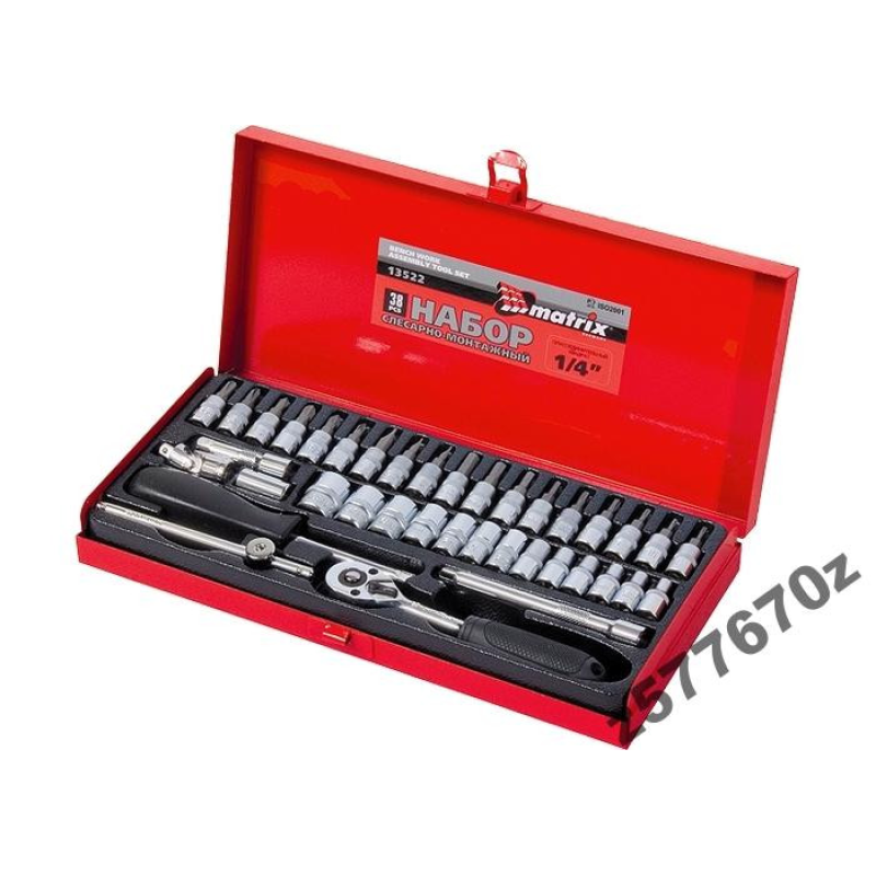 Набір слюсарно-монтажний з квадратом 1/4“, 38 предм. MATRIX MASTER