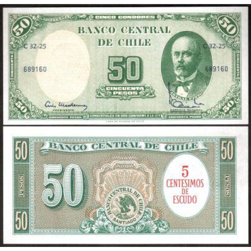 Chile Чилі - 5 Centimos Escudo de on 50 Pesos 1960 - 1961 UNC