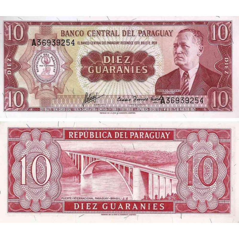 Парагвай / Paraguay 10 Guaranies 1952 Pick 196 UNC Парагвай / Paraguay 10 Guaranies 1952 Pick 196 UNC