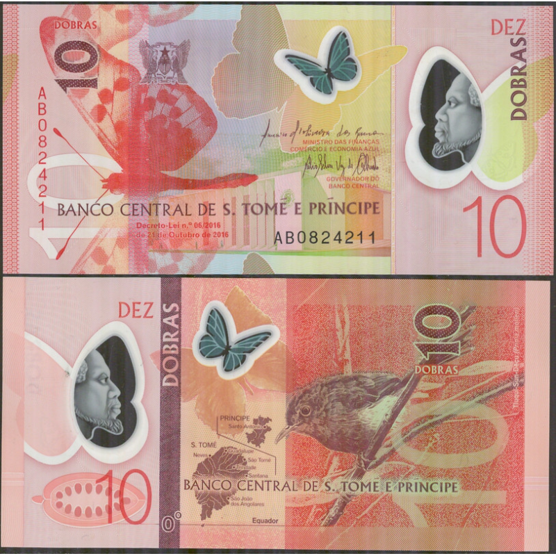 S. Tome e Principe Сан-Томе і Прінсіпі - 10 Dobras 2016 2018 polymer UNC S. Tome e Principe Сан-Томе і Прінсіпі - 10 Dobras 2016 2018 polymer UNC