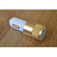 Автомобільна зарядка, 2-а гнізда USB 1A + 2.1 А, корпус металевий, позолочена