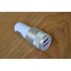 Автомобільна зарядка, 2-а гнізда USB 1A + 2.1 А, корпус металевий, срібна