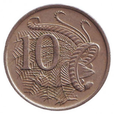 Лірохвіст. Монета 10 міліграмів. 1967-92 рік, Австралія.(БЖ)