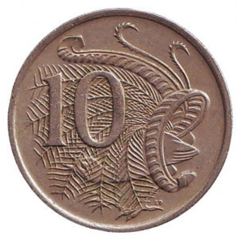 Лірохвіст. Монета 10 міліграмів. 1967-92 рік, Австралія.(БЖ) Лірохвіст. Монета 10 міліграмів. 1967-92 рік, Австралія.(БЖ)
