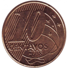 Педру I. Монета 10 сентаво. 2008,02,13 рік, Бразилія. (БС)