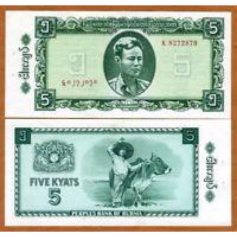 Burma Бірма - 5 Kyats 1965 UNC w/holes Pick 53