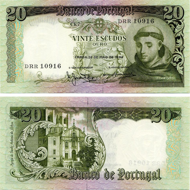 Португалія Portugal - 20 Escudos 1964 UNC Португалія Portugal - 20 Escudos 1964 UNC