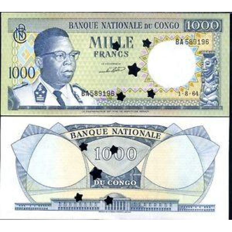 Congo Конго - 1000 Francs 1964 cancelled P. 8a aUNC Congo Конго - 1000 Francs 1964 cancelled P. 8a aUNC