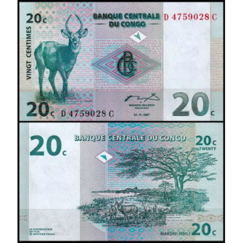 Конго Д. Рес/Congo D. Rep 20 Centimes 1997 P83 UNC Конго Д. Рес/Congo D. Rep 20 Centimes 1997 P83 UNC