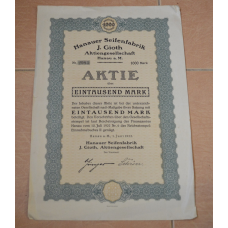 Акція. Hanauer seifenfabrik j. Gioth. Німеччина. 1922 рік №2984 (1.76)