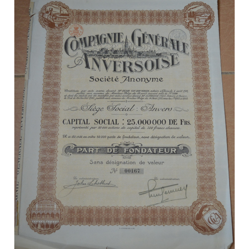 Акция. Бельгия . 1920 год №00167 (1.95) Акция. Бельгия . 1920 год №00167 (1.95)