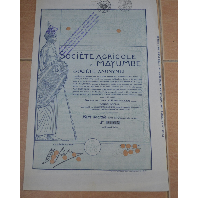 Акція. Бельгійське Конго. 1934 рік №21075 (2.1) Акція. Бельгійське Конго. 1934 рік №21075 (2.1)