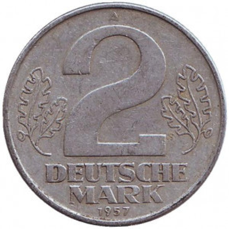 Монета 2 марки. 1957 рік, НДР. (Г) Монета 2 марки. 1957 рік, НДР. (Г)