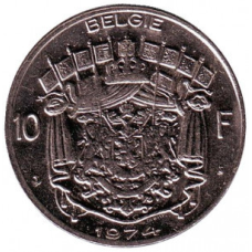 Монета 10 франків. 1974 рік, Бельгія. (Belgie)