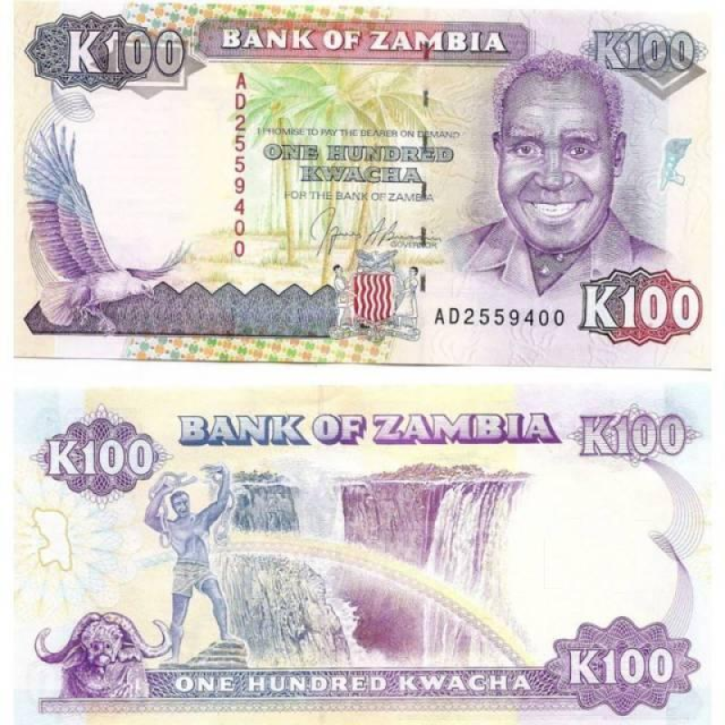 ЗАМБІЯ 100 квача 1991 рік UNC ЗАМБІЯ 100 квача 1991 рік UNC