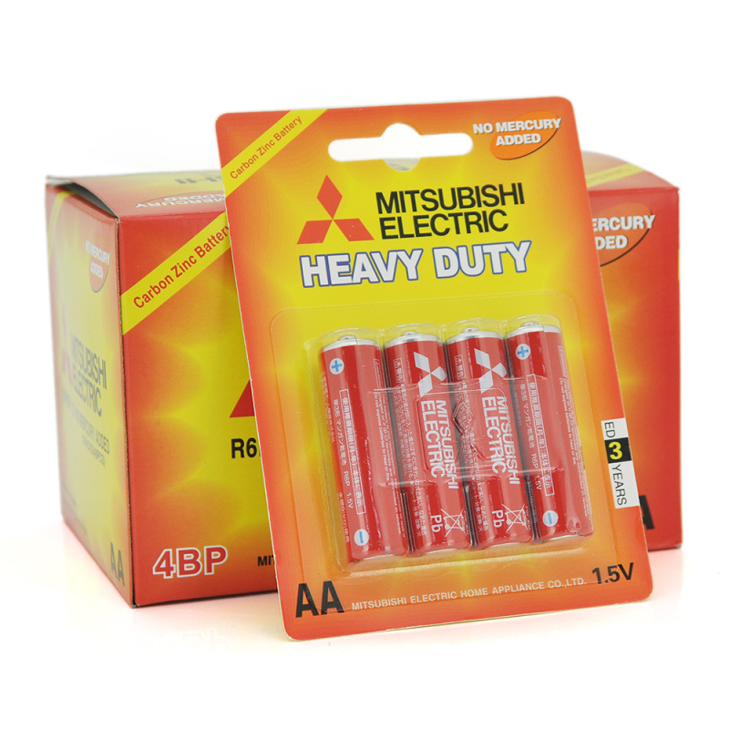 Батарейка MITSUBISHI Heavy Duty 1.5 V AA/R6P, 4pcs/card, 48pcs/inner box, 576pcs/ctn (комплект 4шт)