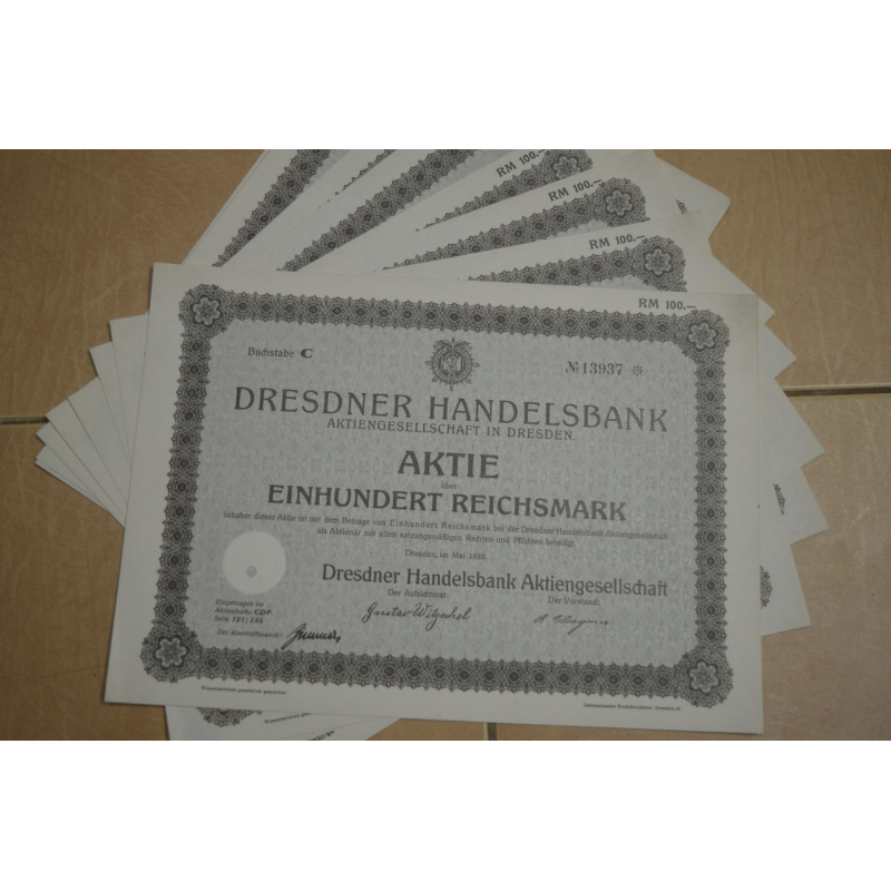 Акція. Німеччина. Dresdner Handelsbank 100 reichbank 1930 рік aUNC-UNC (5 - 2)