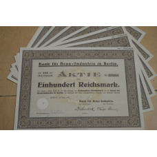 Акція. Німеччина. Bank fur Brau-Industrie in Berlin --100reichmark 1933 рік aUNC-UNC (5 - 9)