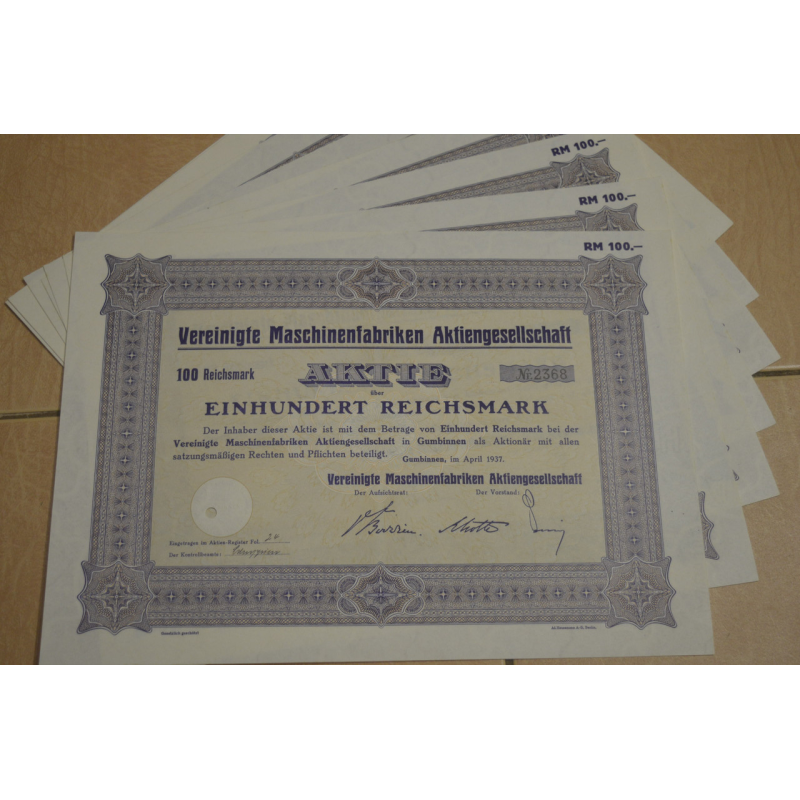 Акція. Німеччина. Vereiningte 100 reichmark 1937 рік aUNC-UNC (5 - 12)