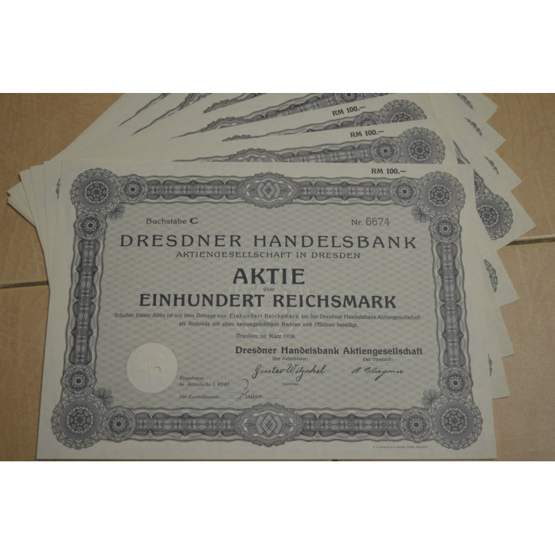 Акція. Німеччина. Dresdner Handelsbank 100reichmark 1938 рік aUNC-UNC (5 - 13)