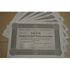 Акція. Німеччина. Bremer Woll-kammerei 100reichmark 1942 рік aUNC-UNC (5 - 15)