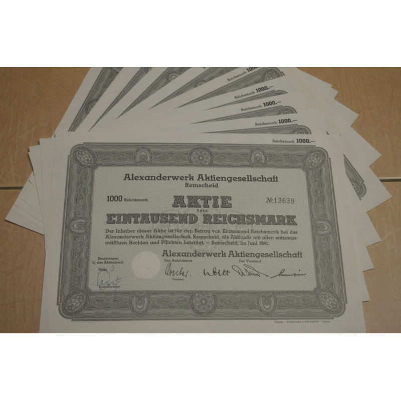 Акція. Німеччина. Alexanderwerk--1000 reichmark---1941 рік aUNC-UNC (5 - 21)